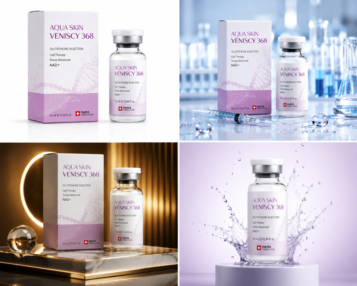 Aqua Skin Veniscy 368 Injection de Glutathion – Thérapie Cellulaire Suisse Avancée au NAD+ pour Éclaircissement et Anti-Âge